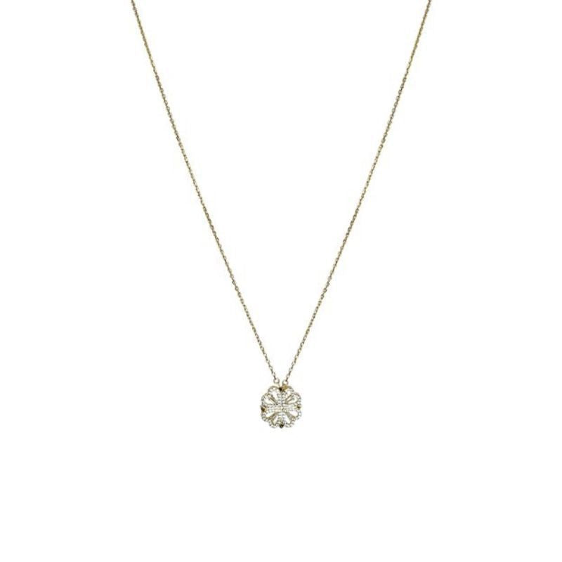 Magnetic Folding Heart Shaped Four Leaf Clover Necklace